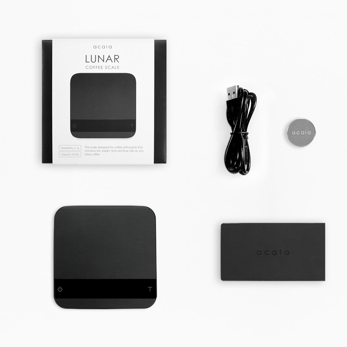 Acaia Lunar - Baristawaage mit USB-C Kabel, Bedienungsanleitung und Tara-Speicherfunktion schwarz