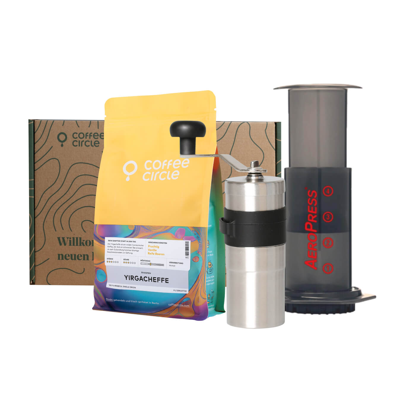 Aeropress & Porlex with coffee in a gift set