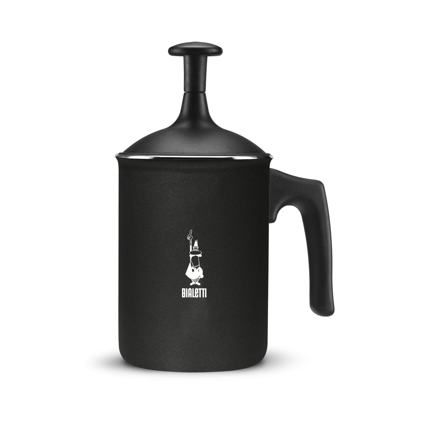 Bialetti Tuttocrema Milchaufschäumer schwarz mit Griff und doppeltem Siebeinsatz, 120 ml Volumen