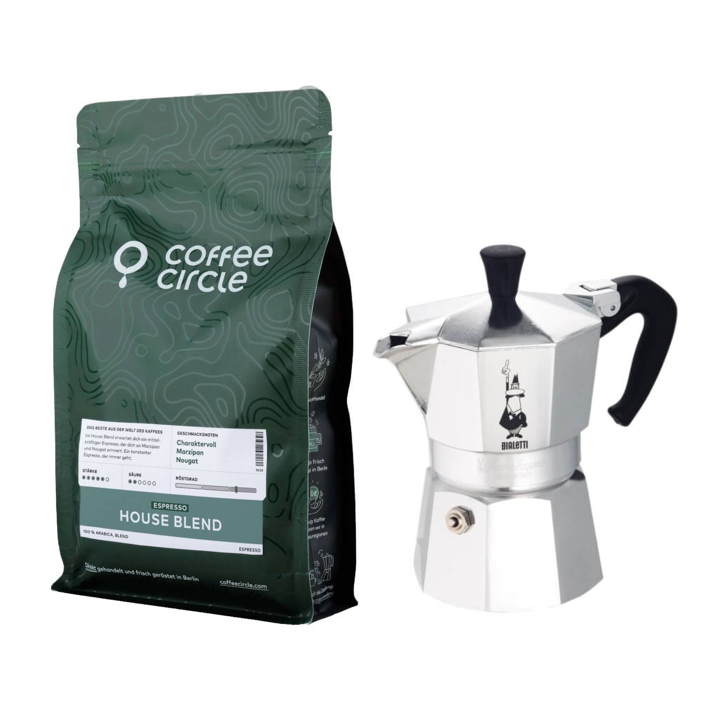 Bialetti Moka & Espresso im Set mit Bialetti Moka Express und Coffee Circle Espresso ganze Bohne