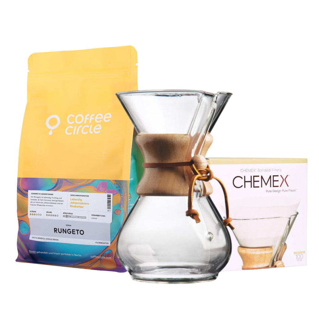 Chemex-Kaffeekaraffe & Kaffee im Set mit Kaffeekanne, Filterpapier und Kaffee von Coffee Circle