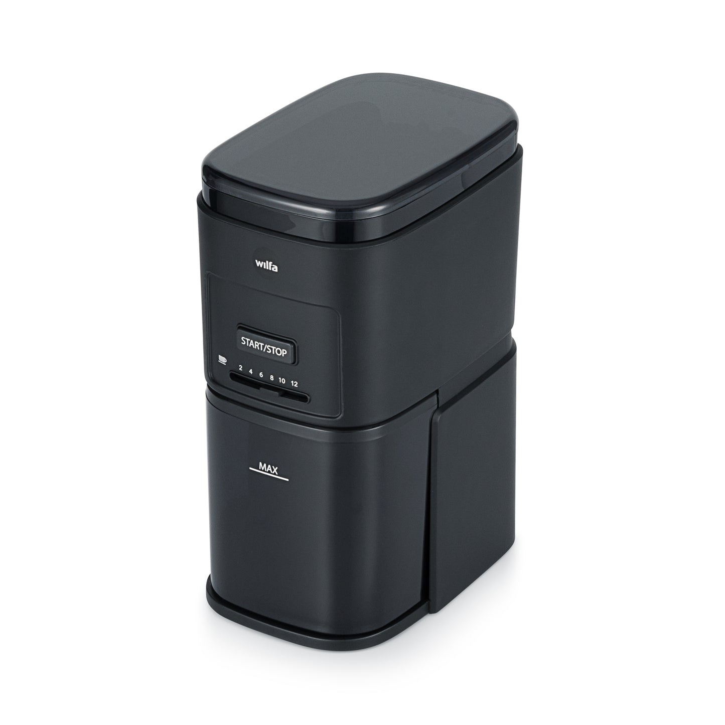 Wilfa DAILY CG2G-260 Kaffeemühle in Schwarz mit 12 Mahleinstellungen und 260g Bohnenbehälter.