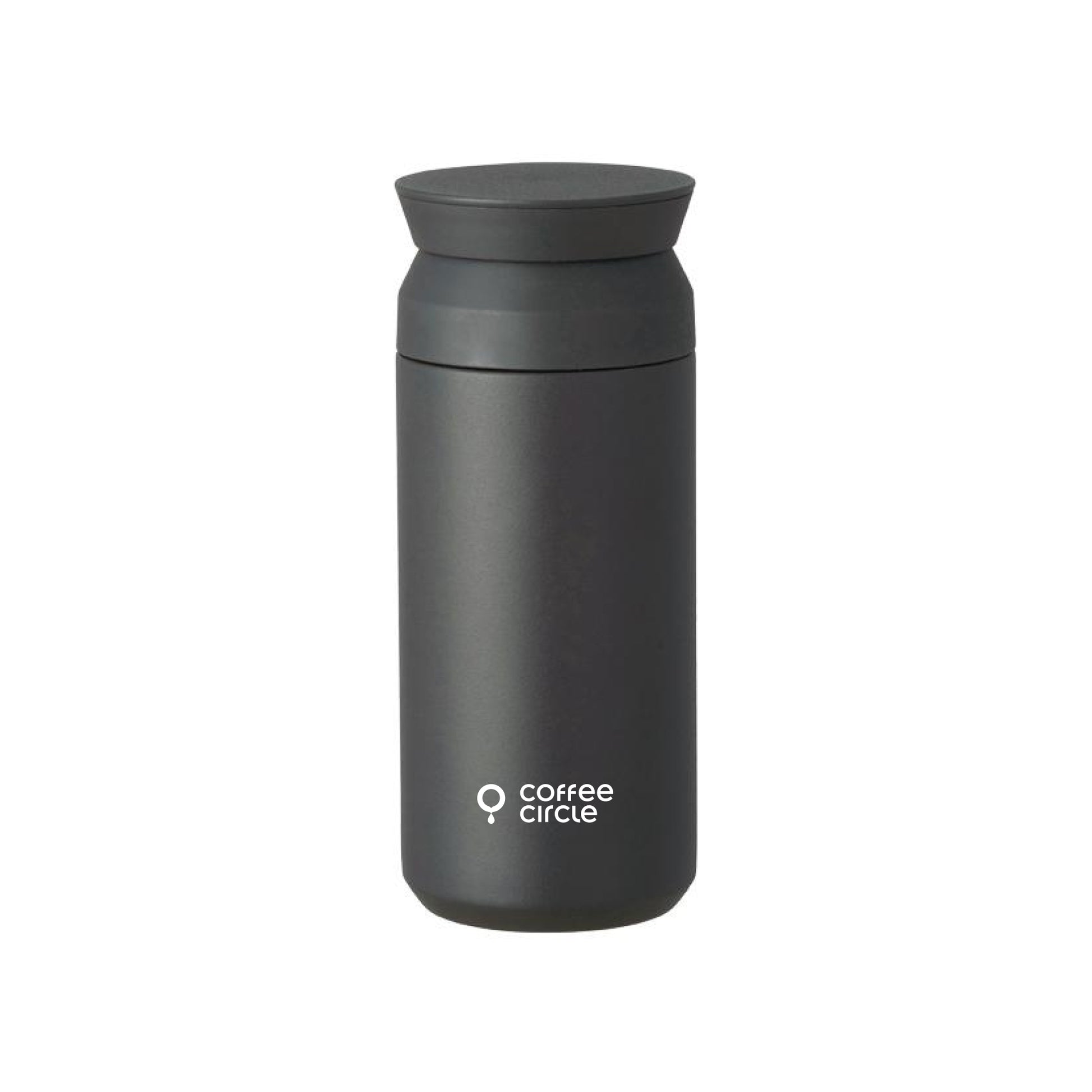 Coffee Circle Travel Tumbler schwarzer Edelstahl Thermobecher mit Vakuum-Isolierung und Coffee Circle Logo