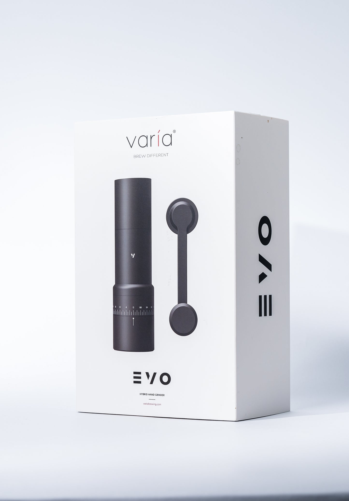 Varia EVO Hybrid Mühlen Set Verpackung mit moderner Hand- und Motor-Mühle in schwarzem Design