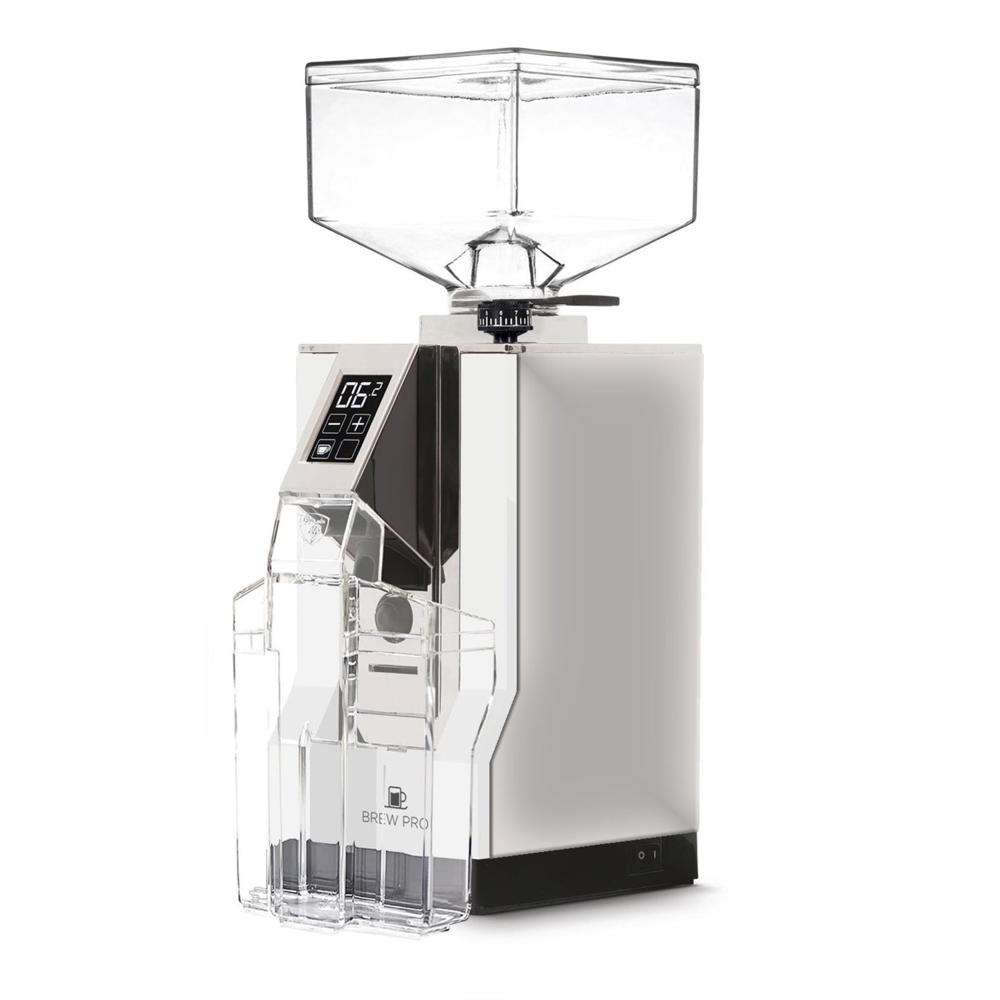Eureka Mignon Brew Pro 16CR chrom Kaffeemühle mit digitaler Portionierelektronik und Silent Range Technologie.