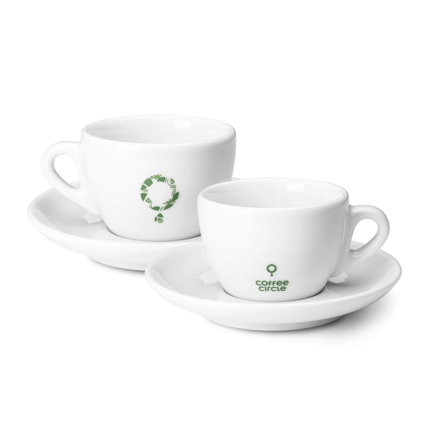 2er Coffee Circle Cappuccino Tasse (150 ml) im Set mit Untertassen und spülmaschinenfestem Logo.