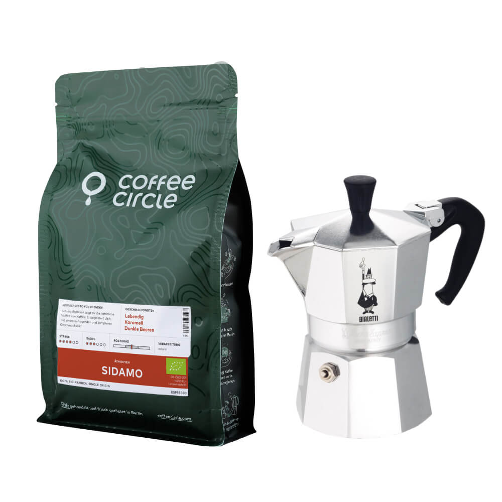 Bialetti Moka & Espresso im Set mit Bialetti Moka Express und 250g Espressobohnen oder gemahlen