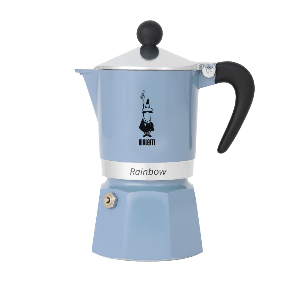 Bialetti Primavera Rainbow Espressokocher aus poliertem Aluminium in hellblau für kräftigen Kaffee