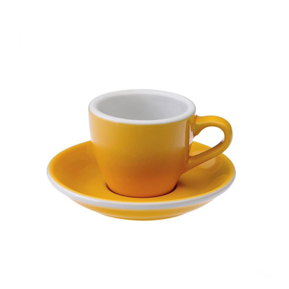Loveramics Espresso Tasse in Gelb mit passender Untertasse aus Porzellan, 80 ml Fassungsvermögen.