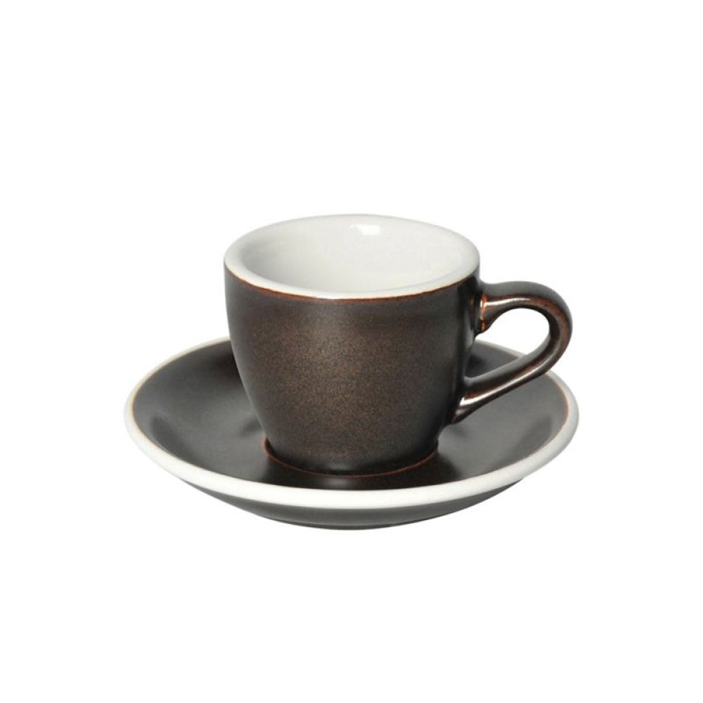 Loveramics Espresso Tasse aus Porzellan mit passender Untertasse in dunkler Farbe, 80 ml Fassungsvermögen