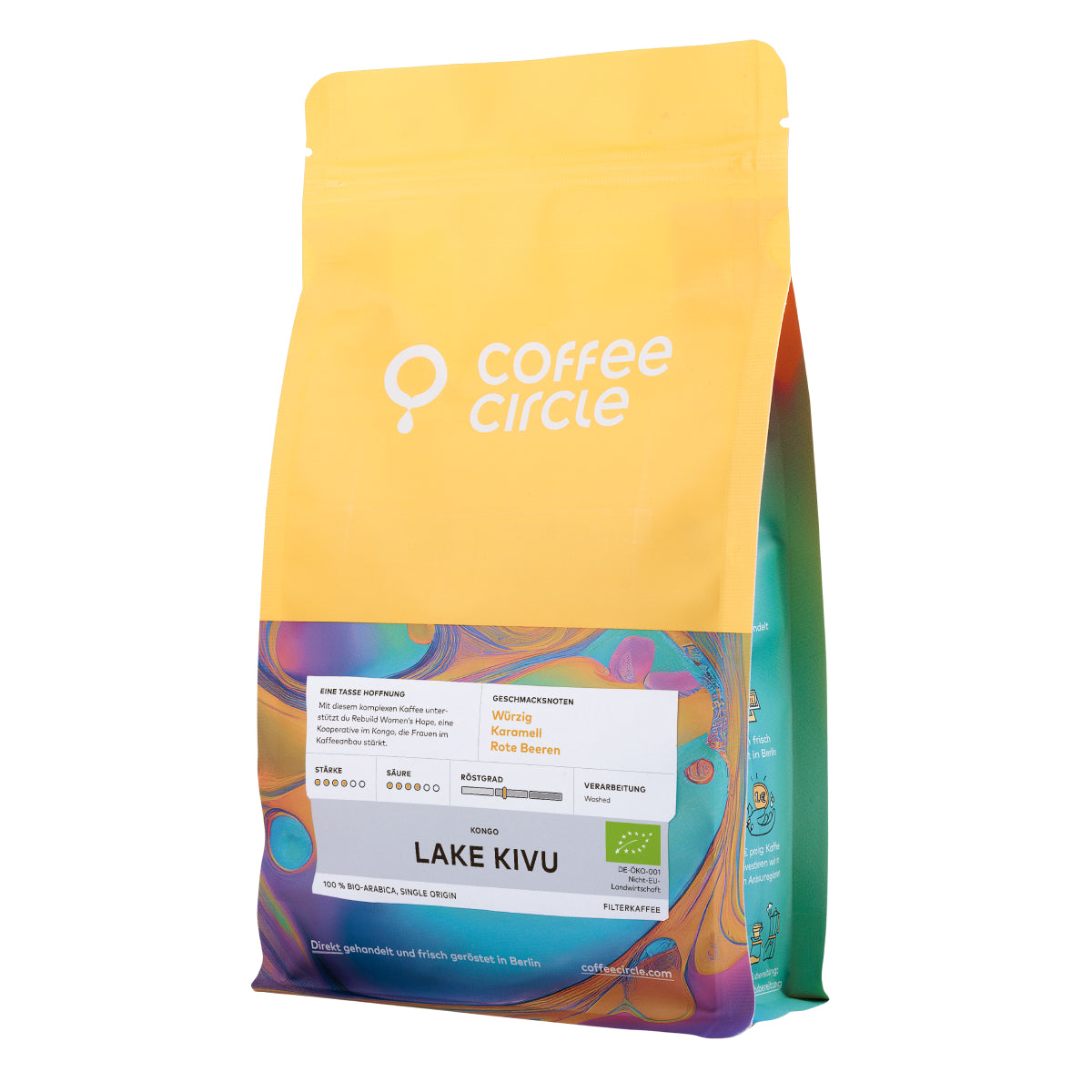Lake Kivu Kaffee von Coffee Circle mit komplexem Geschmack, unterstützt Frauen im Kaffeeanbau im Kongo.