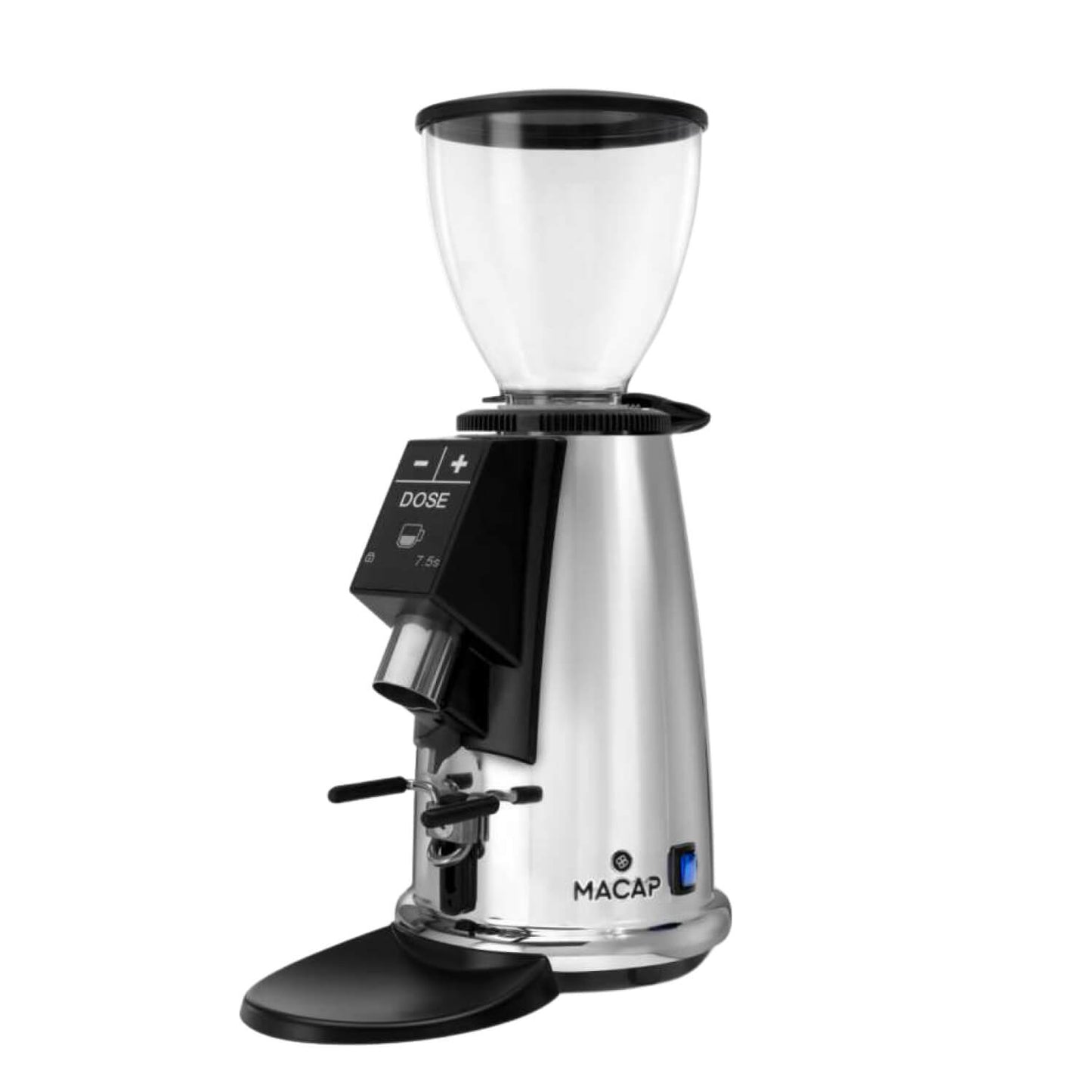 Macap M2E Espressomühle mit programmierbarem Timer und präzisem, stufenlosem Mahlwerk aus Aluminium.