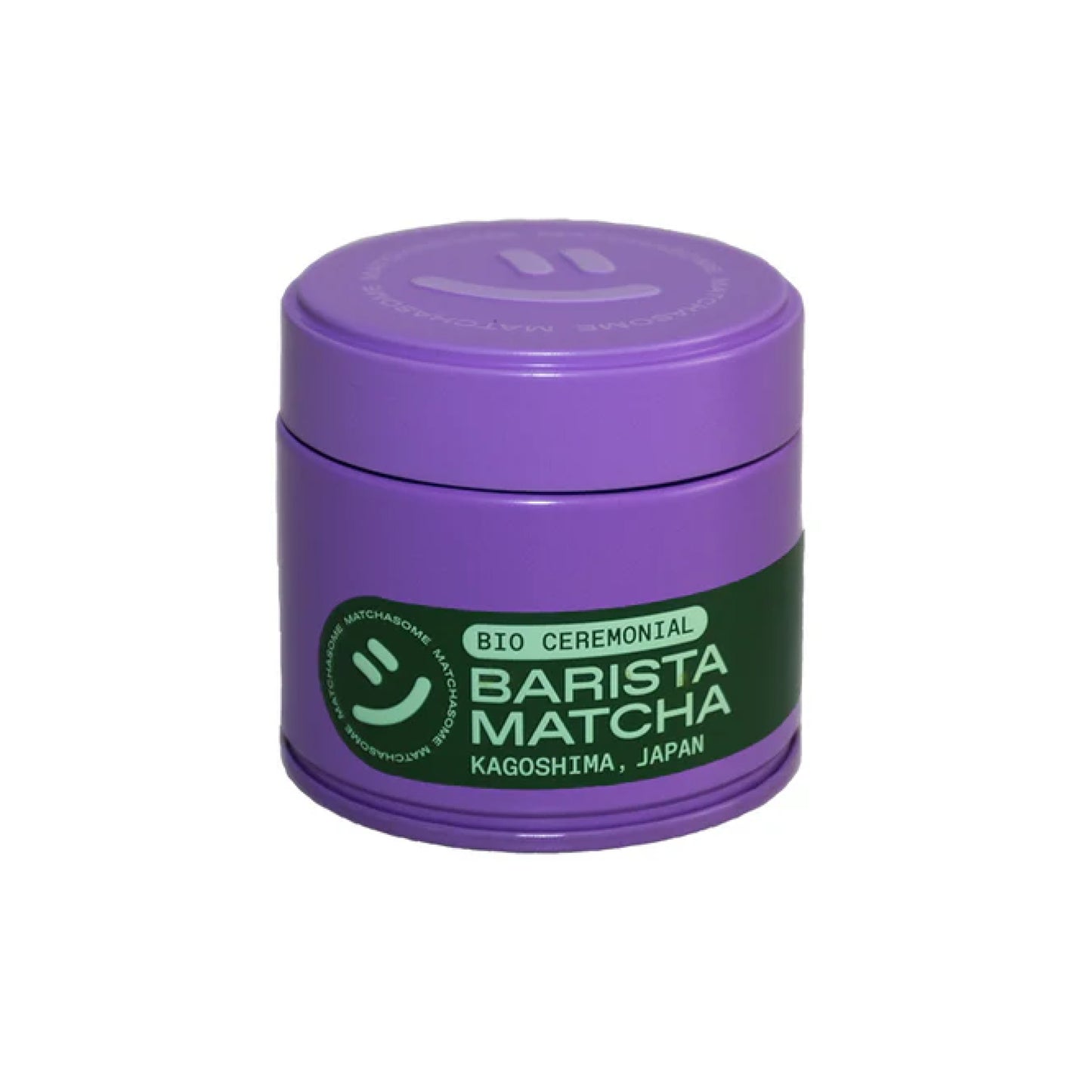 Zeremonieller Bio Barista Matcha 30g Dose in Lila mit grünem Etikett aus Kagoshima, Japan