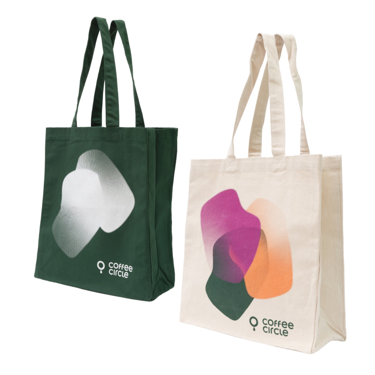 Coffee Circle Tote Bag zwei robuste Fairtrade Baumwolle Tragetaschen in Grün und Naturweiß