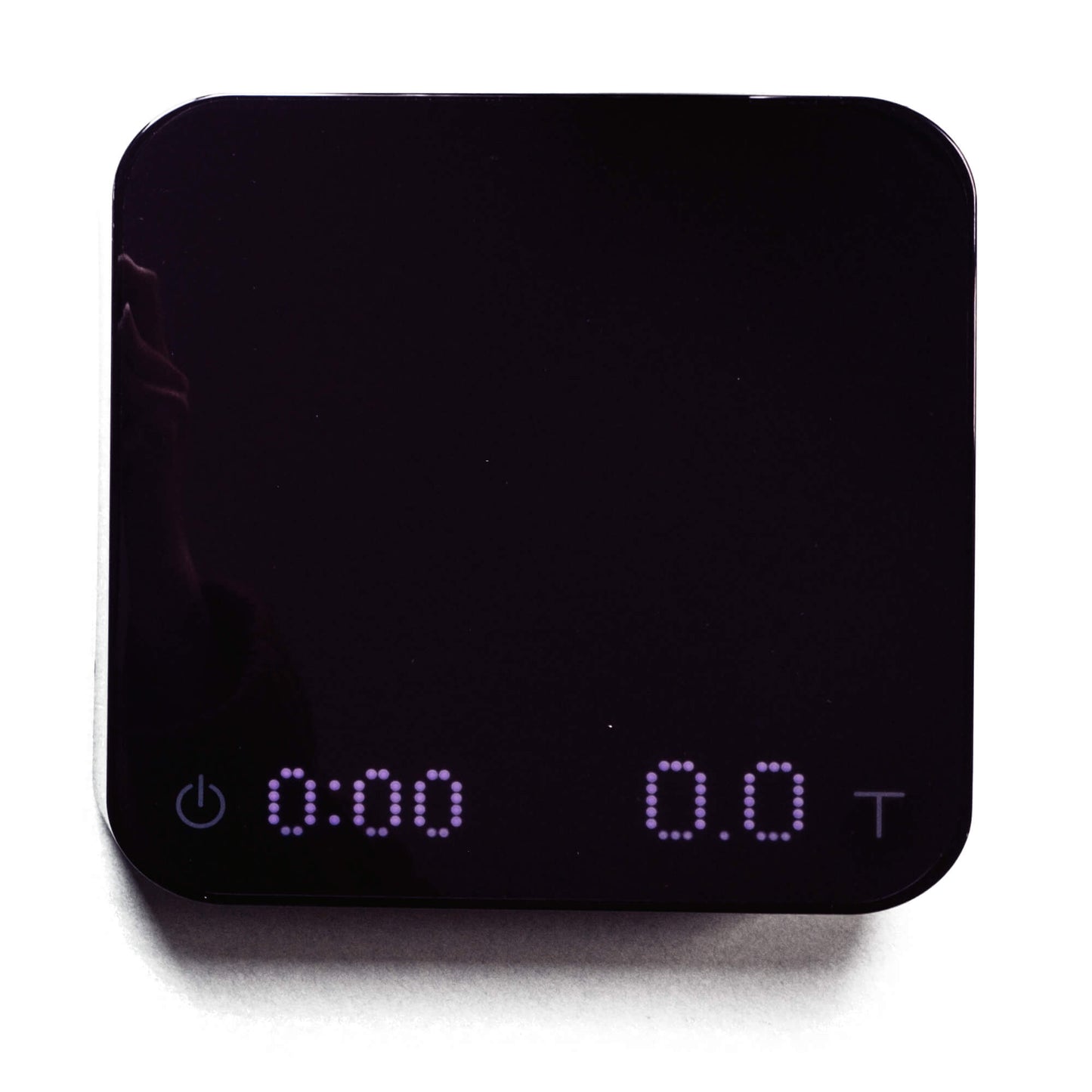 Acaia Pearl S Digitalwaage mit Bluetooth in schwarzem Design zeigt digitale Zeit und Gewicht an.
