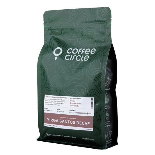 Espresso Yirga Santos Decaf von Coffee Circle, schokoladiger entkoffeinierter Genuss aus Äthiopien.