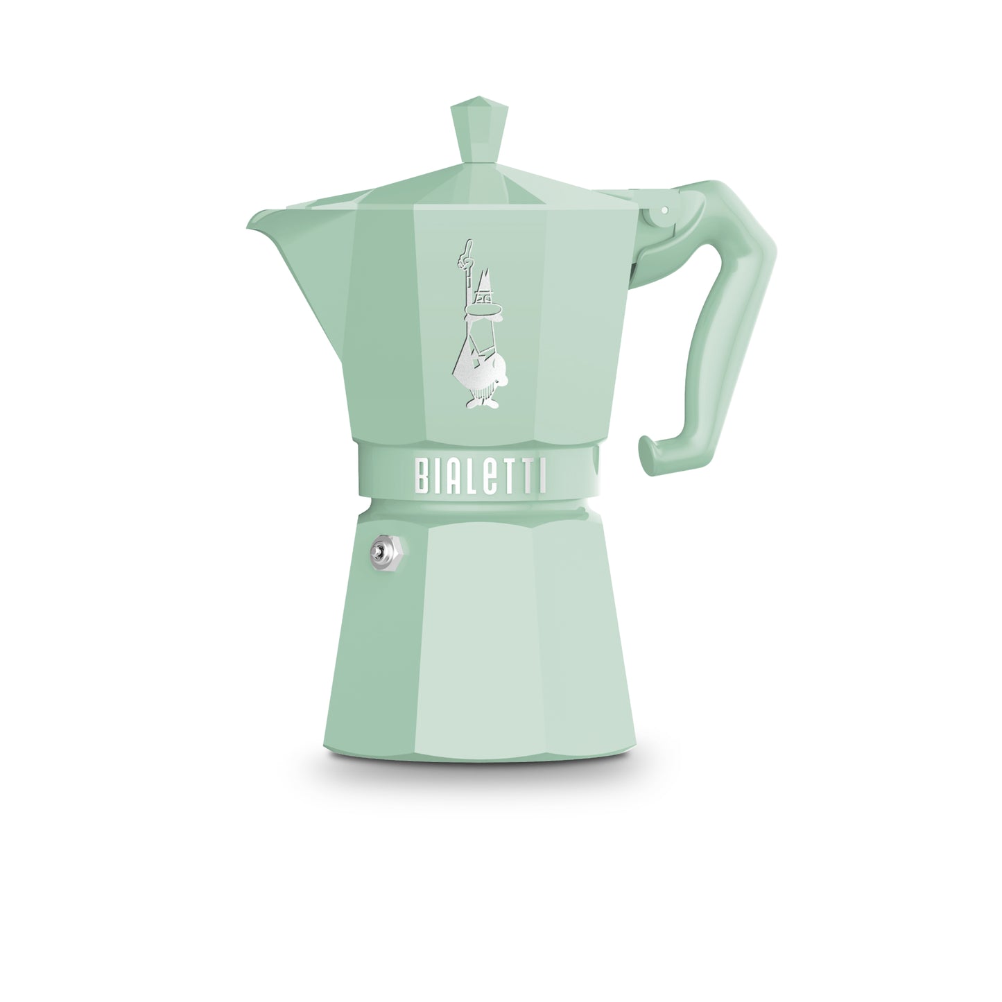 Bialetti Exclusive Moka Express Espressokocher in Mintgrün mit ergonomischem Griff und Alfonsomännchen