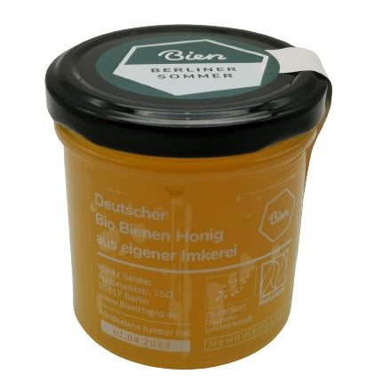Bien Berliner Sommer Honig, bio im 200g Glas, cremiger sommerlicher Bio-Honig aus Berliner Imkerei.