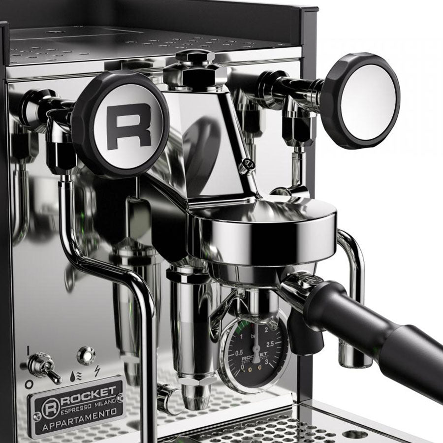 Rocket Appartamento TCA Espressomaschine in Edelstahl mit Druckmanometer und elegantem Design
