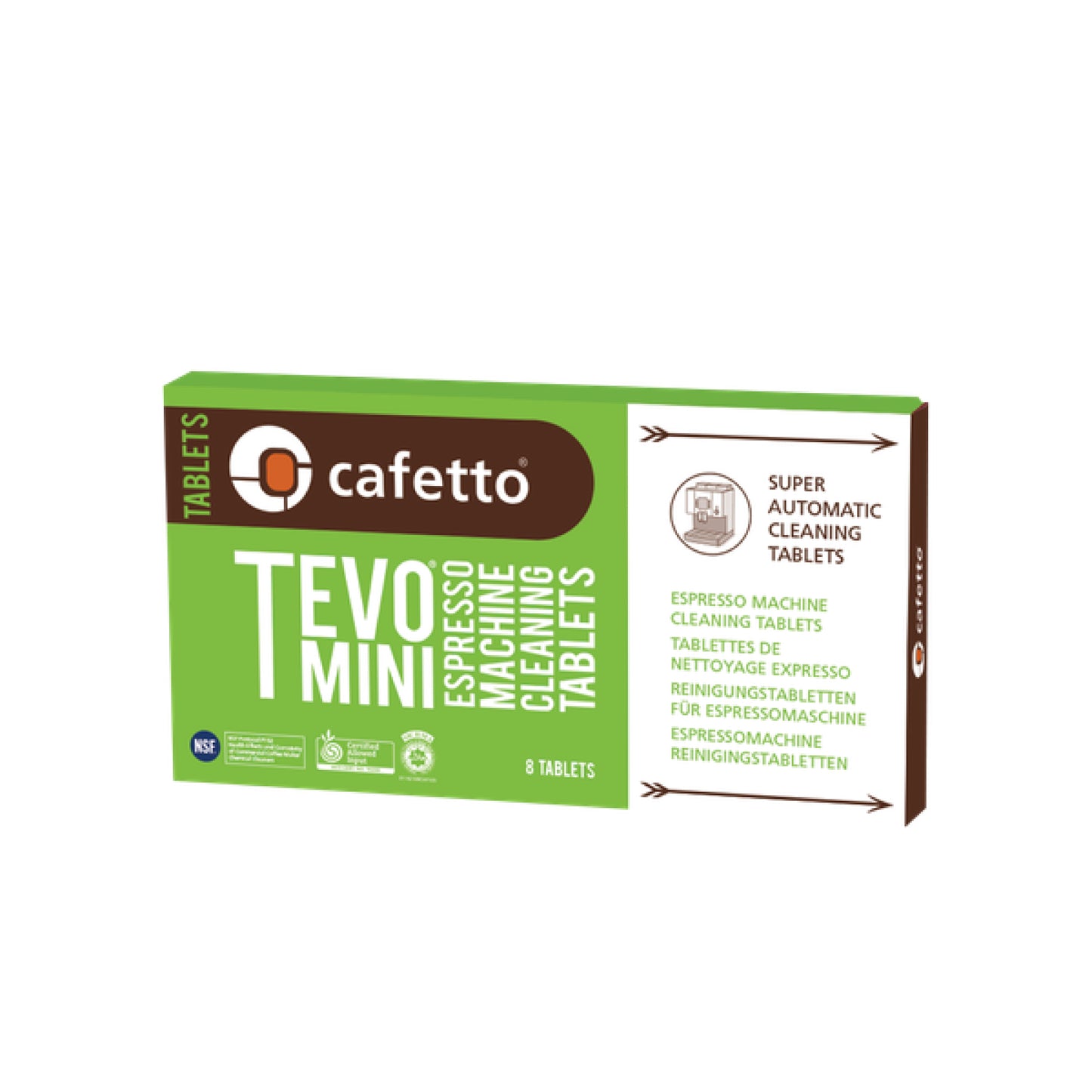 Cafetto TEVO® MINI Reinigungstabletten für Espressomaschinen zur effektiven Entfernung von Kaffeeölen.