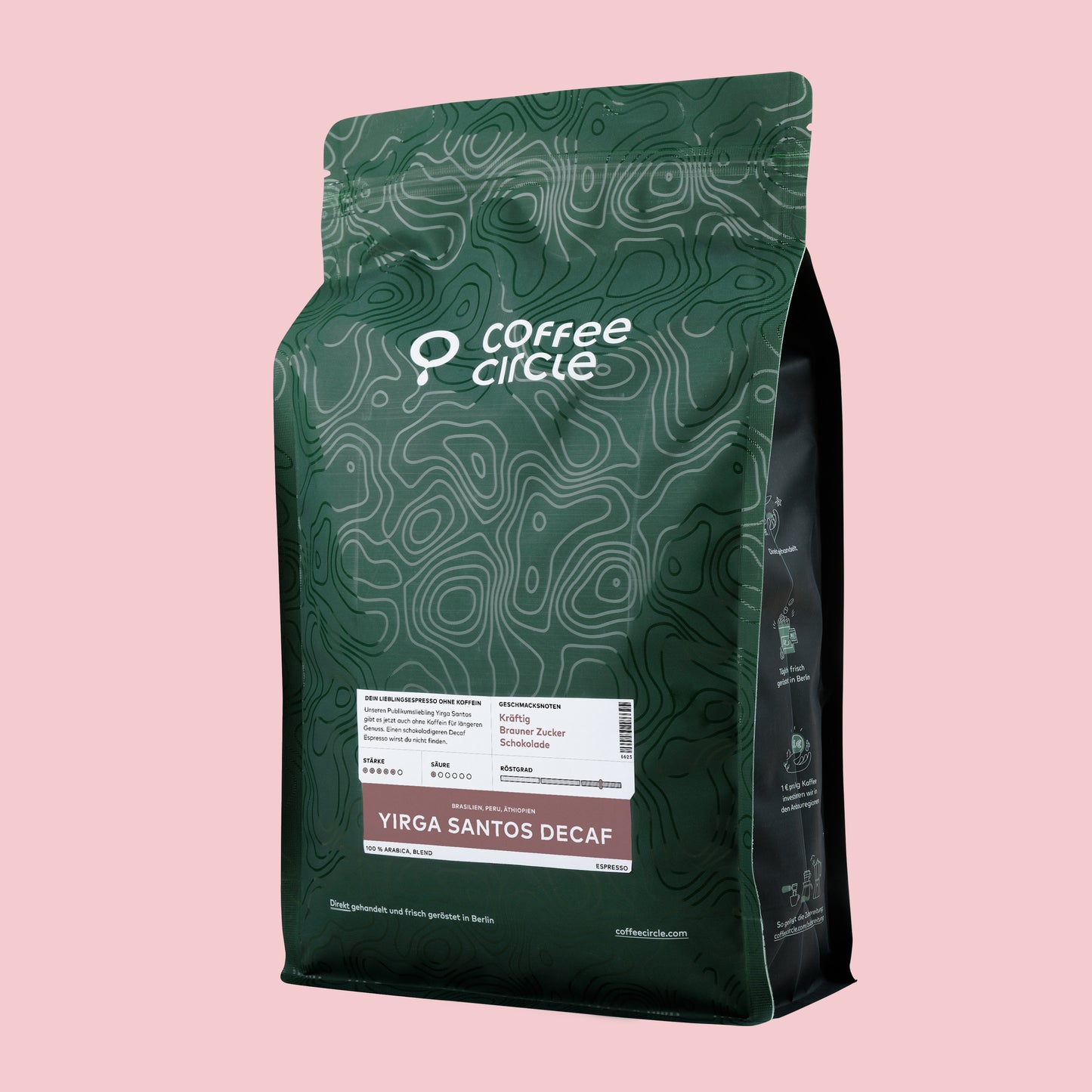 Espresso Yirga Santos Decaf Kaffeepackung von Coffee Circle mit schokoladigem Geschmack und koffeinfreiem Genuss
