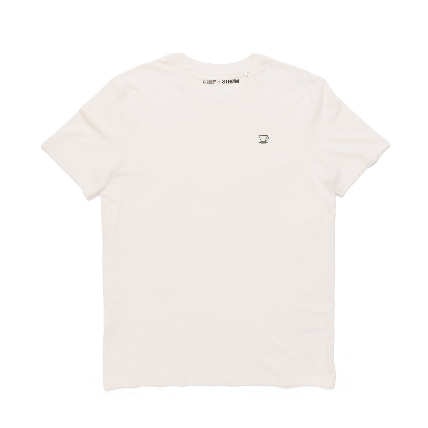 Coffee Circle T-Shirt – Limited Edition in Weiß aus 100% Bio-Baumwolle mit minimalistischer Kaffeetassengrafik.