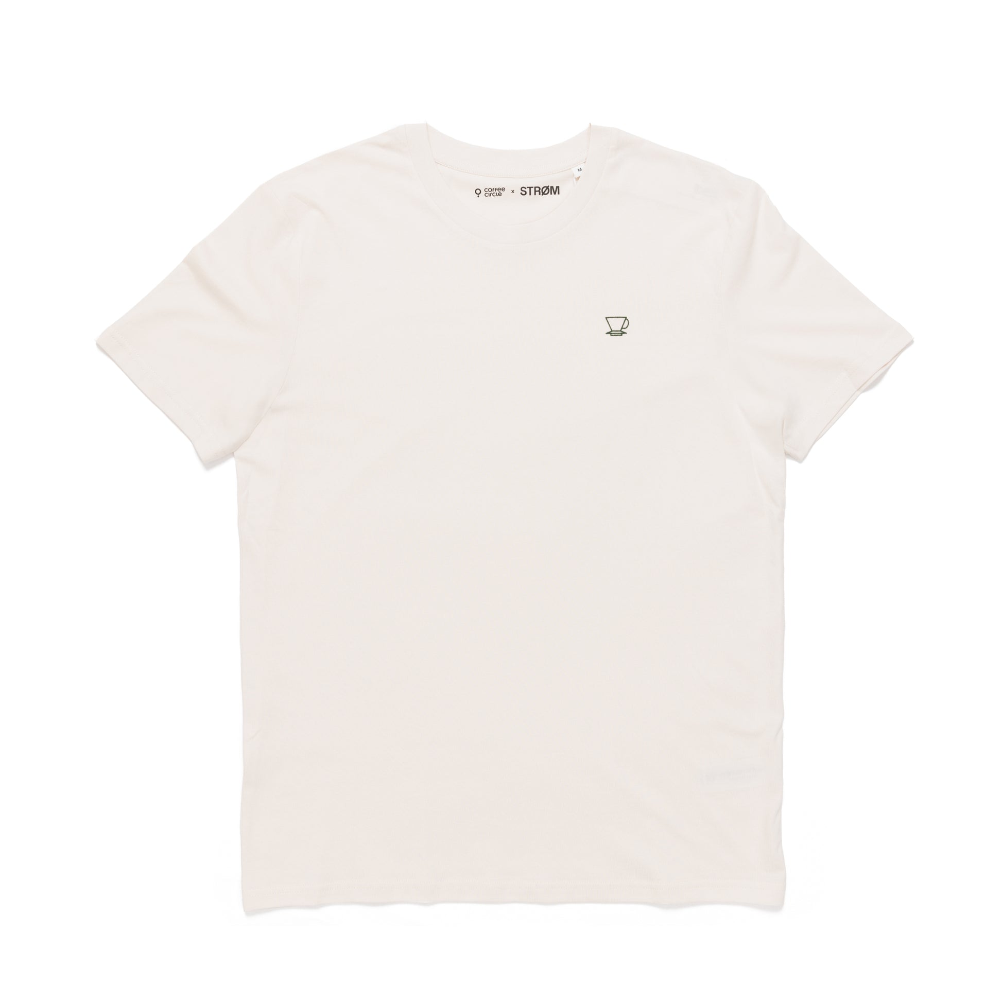 Coffee Circle T-Shirt – Limited Edition in Weiß aus 100% Bio-Baumwolle mit minimalistischer Kaffeetassengrafik.