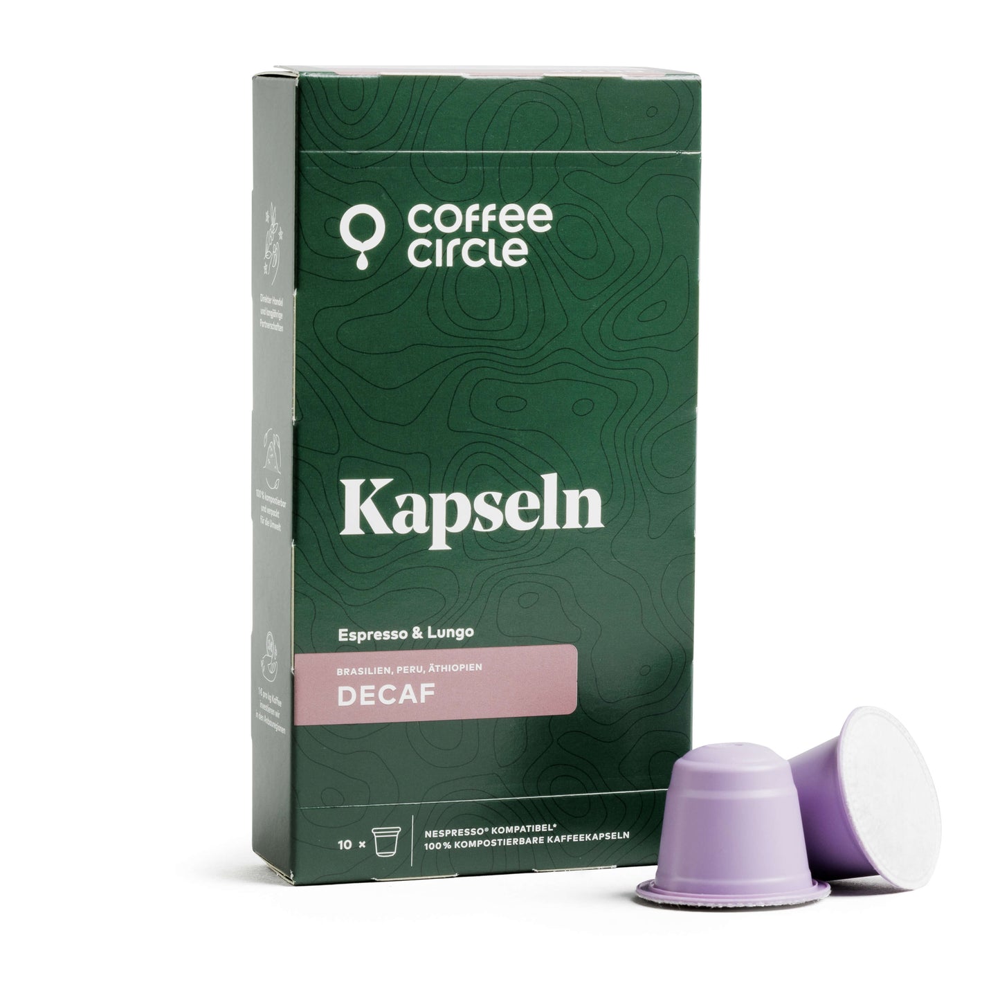 Kaffeekapseln Decaf von Coffee Circle, Nespresso-kompatibel, 100 % kompostierbar, 10 Kapseln.