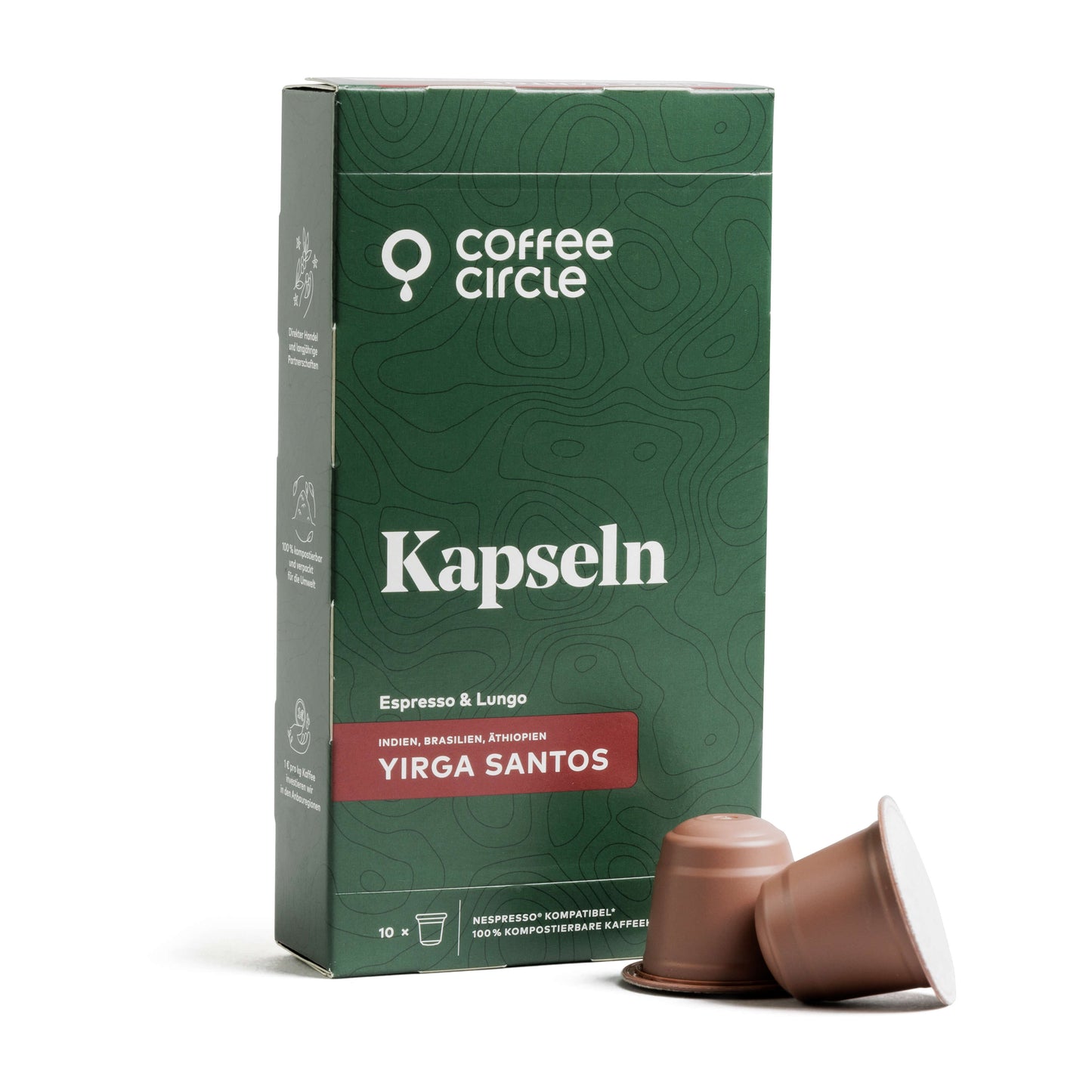 Kaffeekapseln Yirga Santos mit nussigem Geschmack, Nespresso®-kompatibel und kompostierbar, 10 Stück.