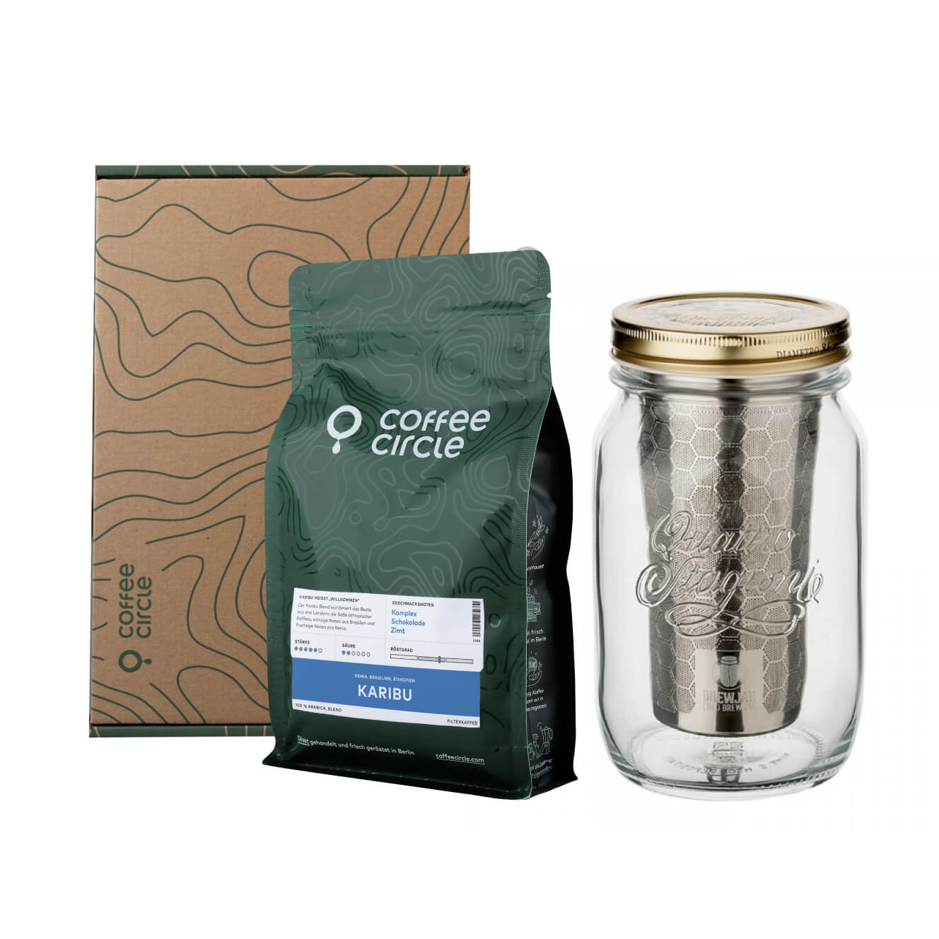 Cold Brew Geschenkset mit Brewjar Cold Brew Jar und Kaffee von Coffee Circle in Geschenkbox