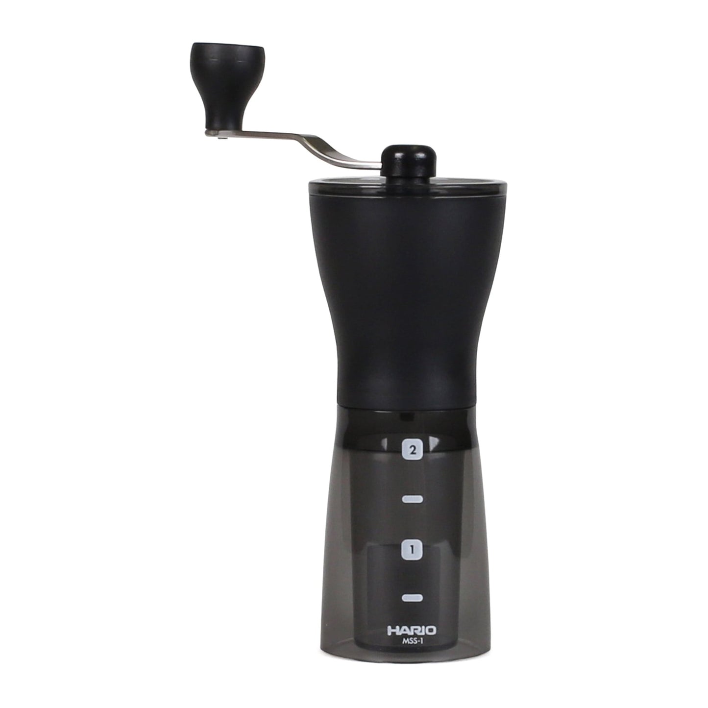 Hario Mini Mill PLUS Kaffeemühle mit stufenlos einstellbarem Keramikmahlwerk und kompakter Bauweise.