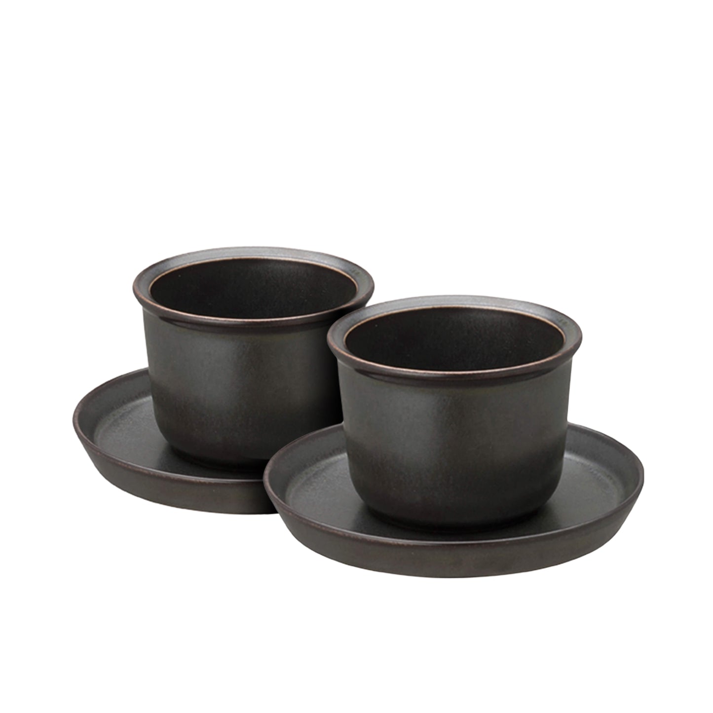 Kinto Leaves to Tea Set mit zwei schwarzen Teetassen und Untertellern aus hochwertigem Material
