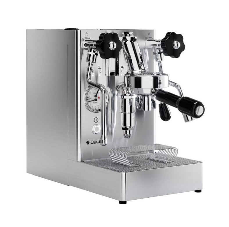 Lelit Mara X PL62X V2 Espressomaschine aus Edelstahl mit E61-Brühgruppe und Manometer sichtbar