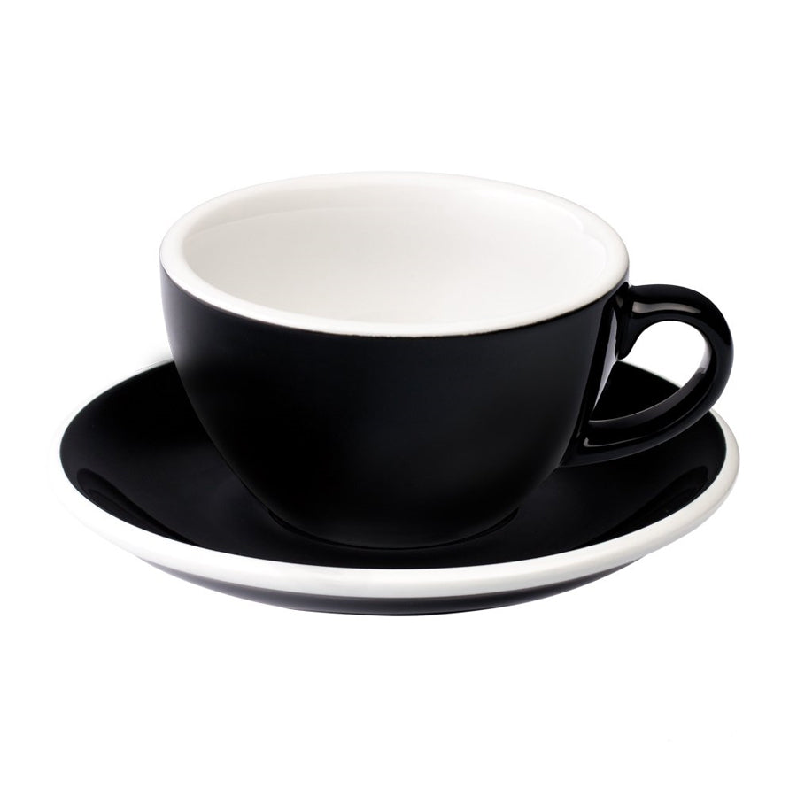 Loveramics Cappuccino Tasse schwarz-weiß mit passender Untertasse aus Porzellan, 200 ml Fassungsvermögen