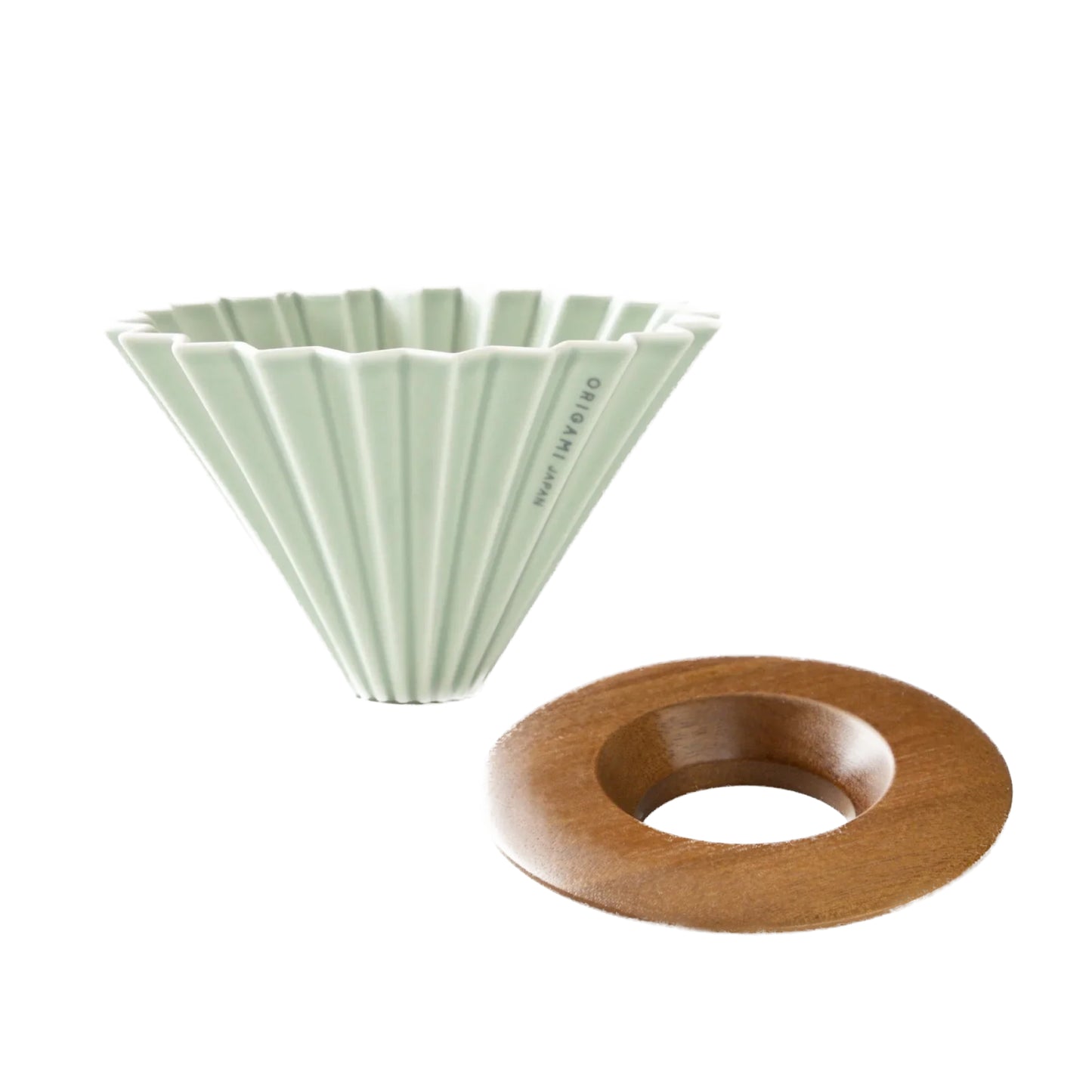 Origami Handfilter Dripper Set aus Porzellan mit Holzhalter für aromatischen Filterkaffee.