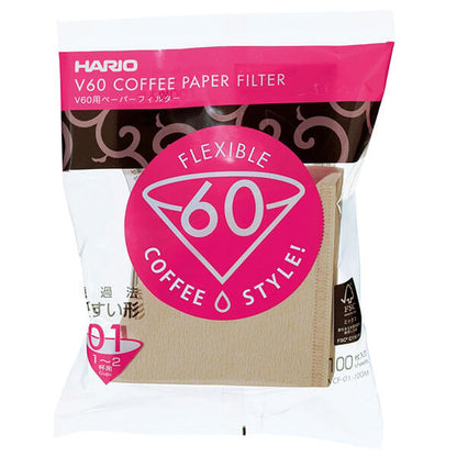 Hario Papierfilter für v60 01 natur - 100er Packung, ungebleichtes Filterpapier für Hario V60 Handfilter