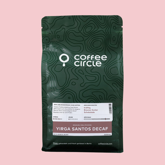 Espresso Yirga Santos Decaf Kaffeepaket mit schokoladigem Geschmack für koffeinfreien Genuss