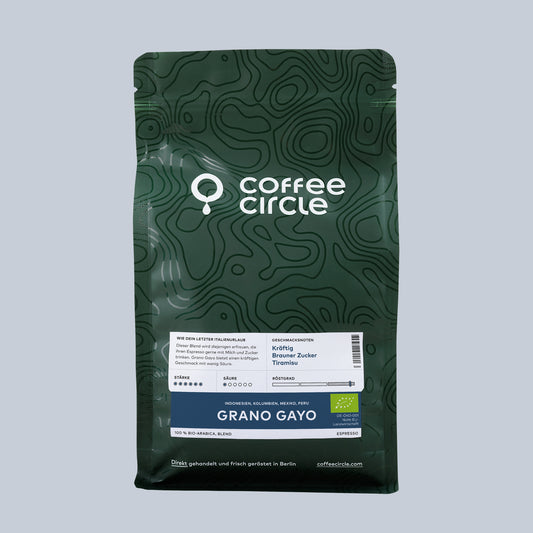 Espresso Grano Gayo, bio – dunkle italienische Röstung mit kräftigem Geschmack und satter Crema.