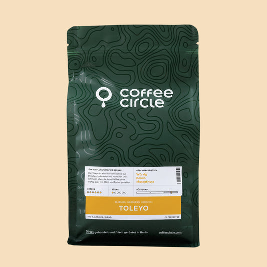 Toleyo Kaffee Filterkaffee Blend aus Brasilien, Indonesien und Honduras, vollmundig und würzig.