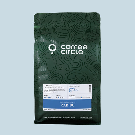 Karibu Kaffee von Coffee Circle mit komplexem Geschmack nach Schokolade und Zimt, gemischt aus Äthiopien Brasilien Kenia