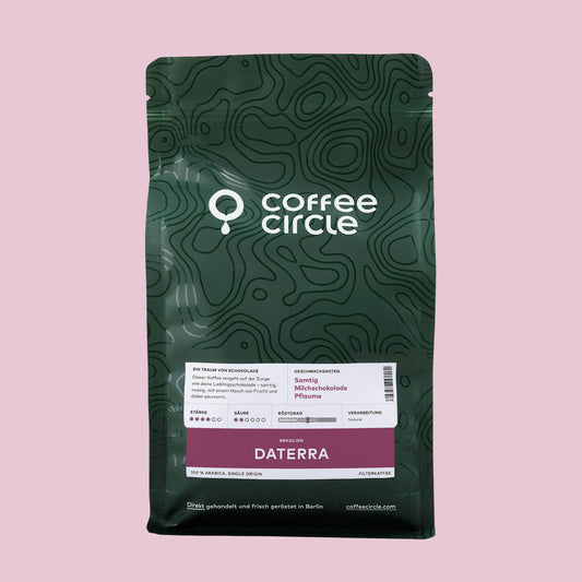 Daterra Kaffee von Coffee Circle, samtig, nussig, fruchtig, säurearm wie zartschmelzende Schokolade.