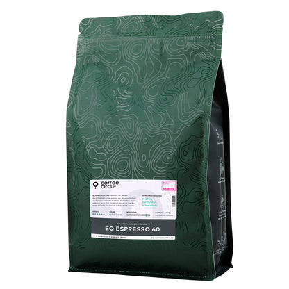 Grüne Verpackung des EQ ESPRESSO 60 Kaffees mit 60% Arabica und 40% Robusta Bohnen.