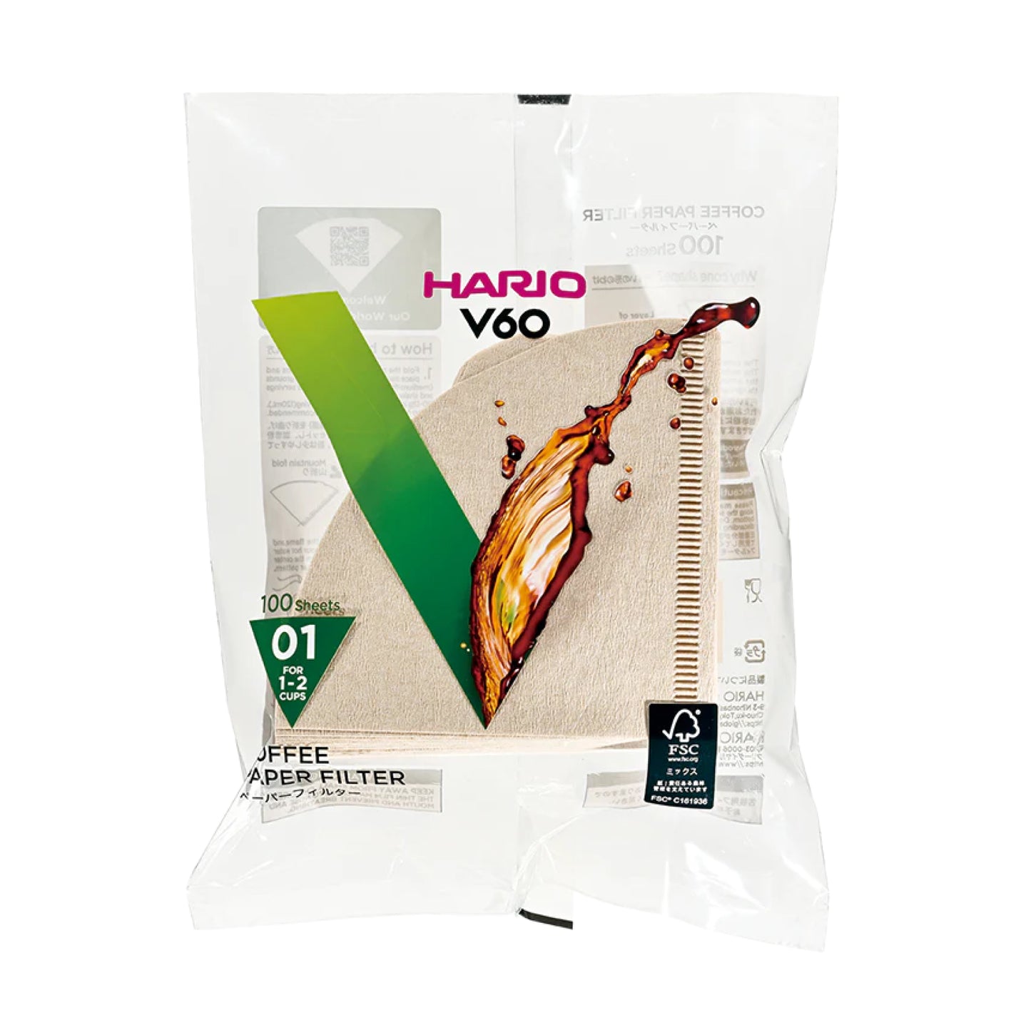 Hario Paper Filters for V60 01 natural - 100 pack